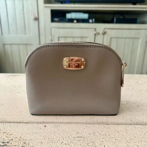 Michael Kors Taupe Leather dome cosmetic bag